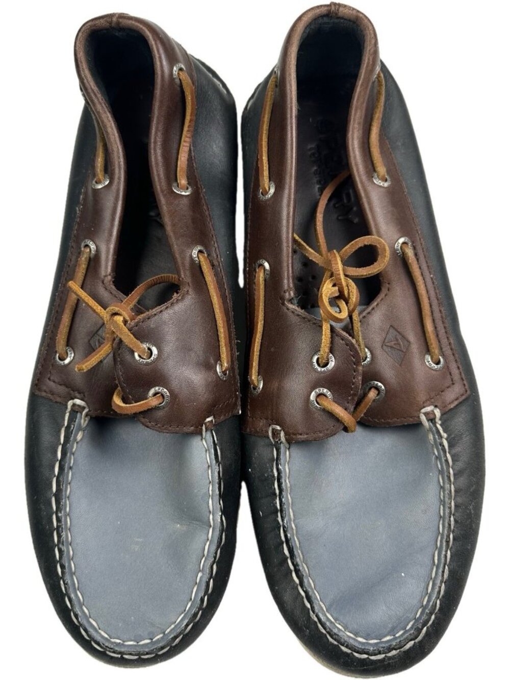 Sperry Top-Sider 2-Eye Leather Boat Shoes Men's 11.5 M Brown Blue Moccasin
